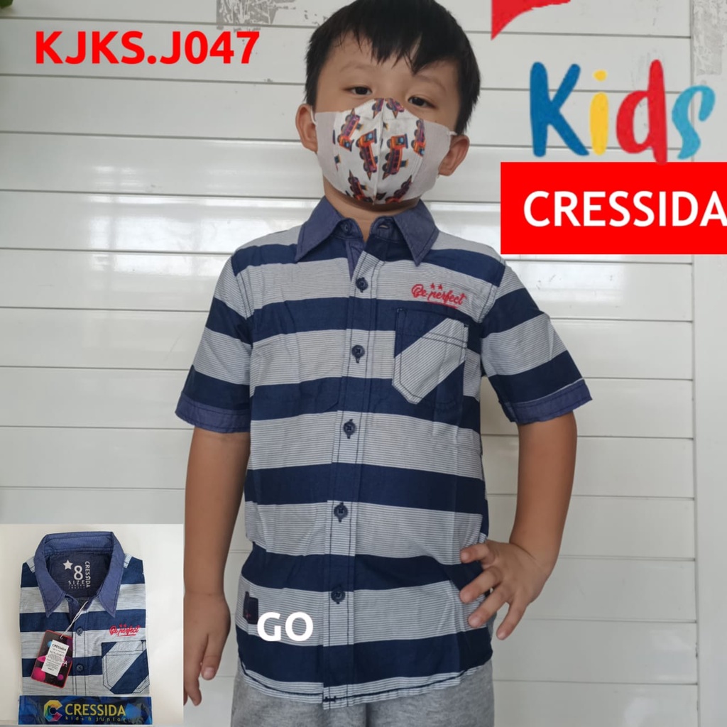 gof  CRESSIDA KIDS KEMEJA Anak Salur Motif Hem Atasan Lengan Pendek Anak Cowok