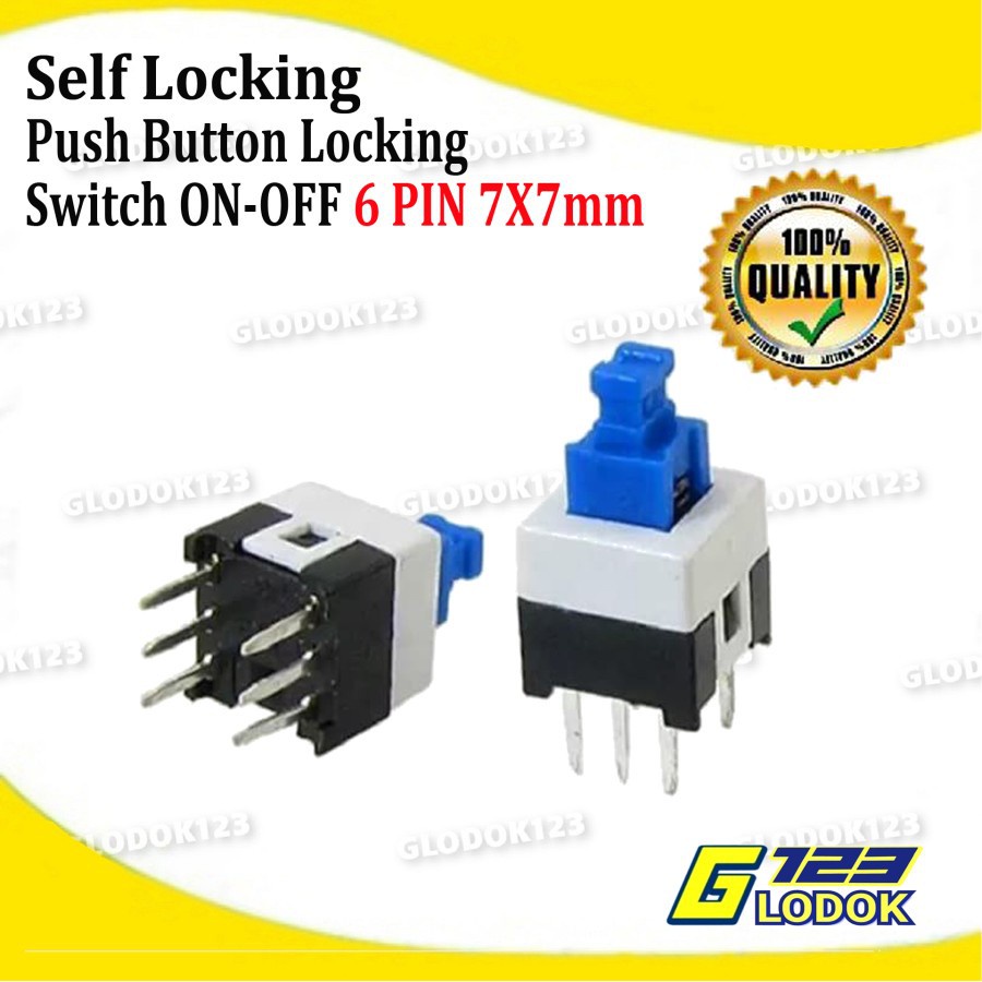 Switch Push Button On Off Self Lock Saklar Tekan 6 Pin Kaki 7 x 7 Mm