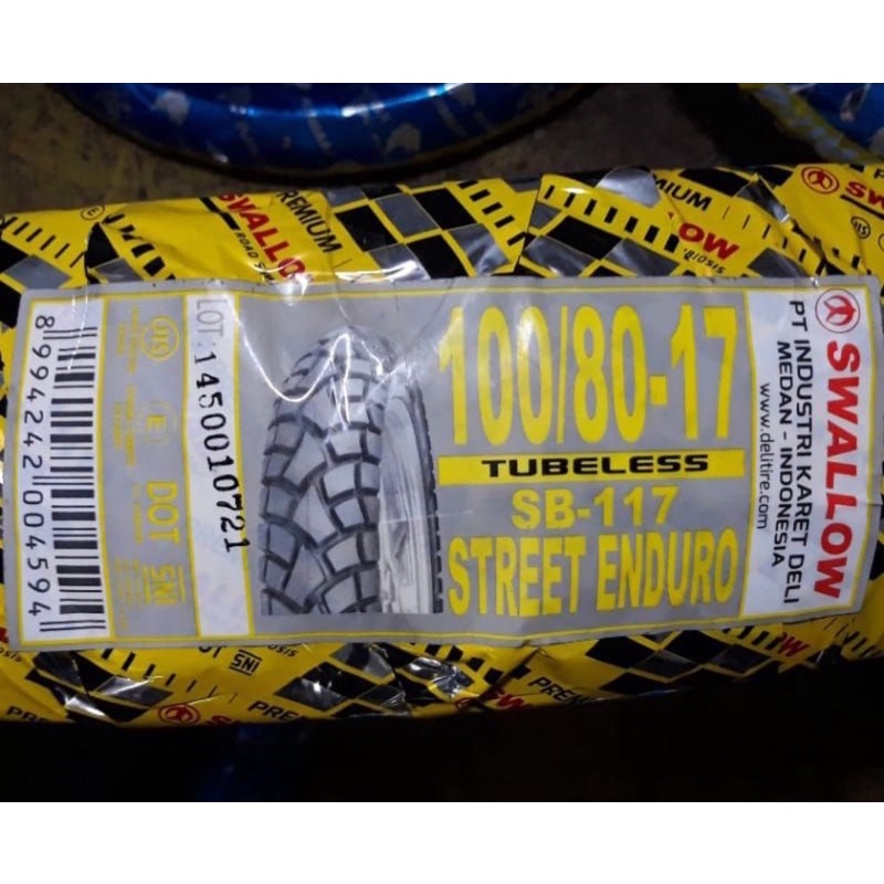 Ban Luar 100/80-17 SB117 Street Enduro Swallow Tubless TL 100 Ring 17