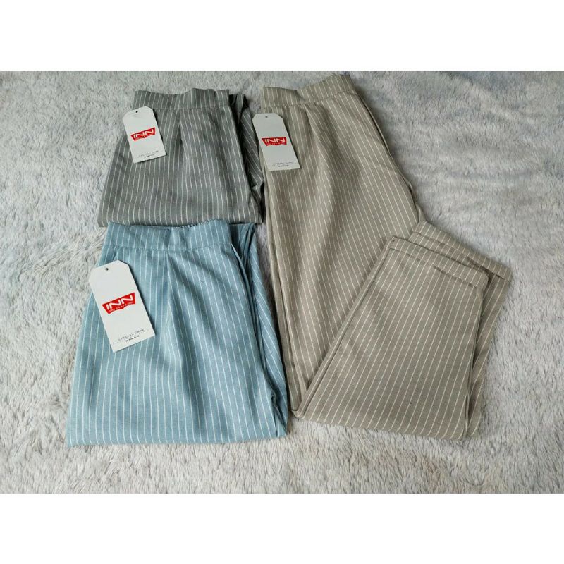 CELANA KERJA WANITA BASIC ANGKLE PANTS MODEL PINGGANG KARET DAN RESLETING BAHAN Katun Strecth Saku Samping