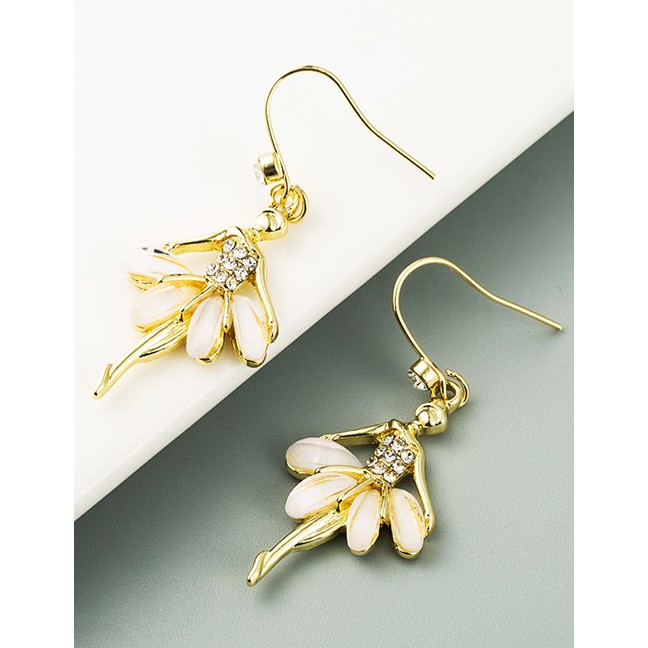 LRC Anting Gantung Fashion Golden Ballet Girl Alloy Diamond Earrings K76024