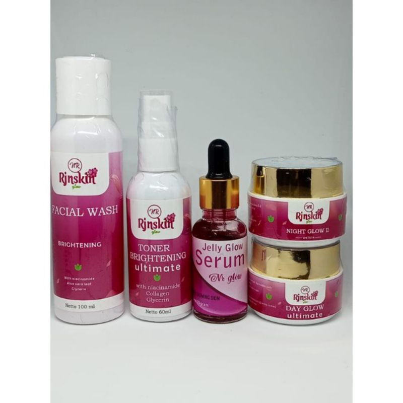 Nr glow Paket Glow II brigtening Skincare Pemutih Wajah /Sabun,toner,cream siang, cream malam,serum/