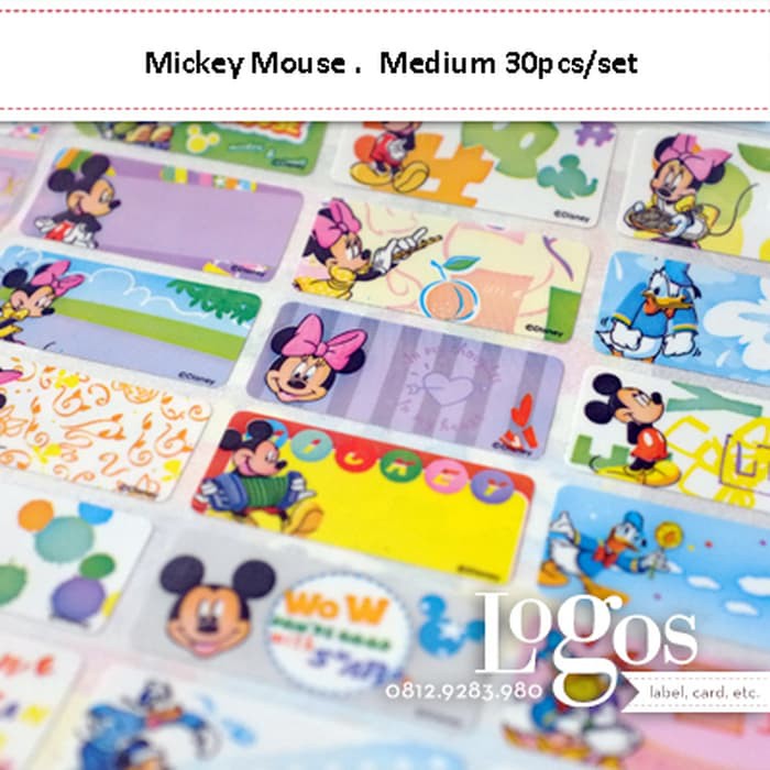 

Mickey Sticker MEDIUM Name Label. Stiker karakter Miki & Minnie Mouse, lucu utk nama di buku tas