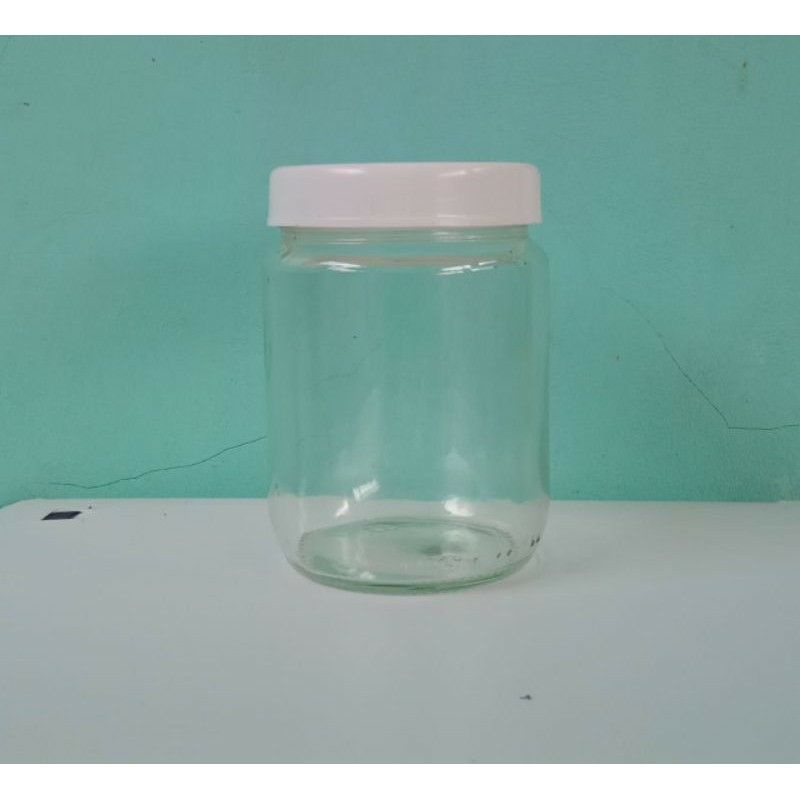botol kaca jar 250ml dan tutup plastik putih Minimal 10 pcs