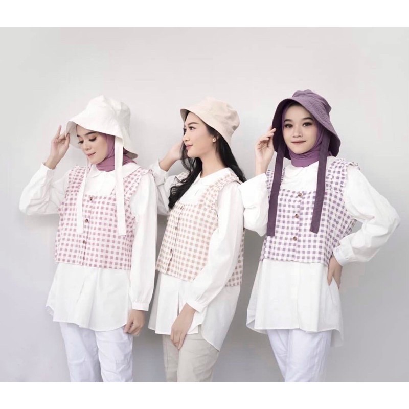 VERO BLOUSE ATASAN WANITA TARTAN LENGAN BALON ATASAN KERJA BUSUI FRIENDLY HITS SELEBGRAM OOTD
