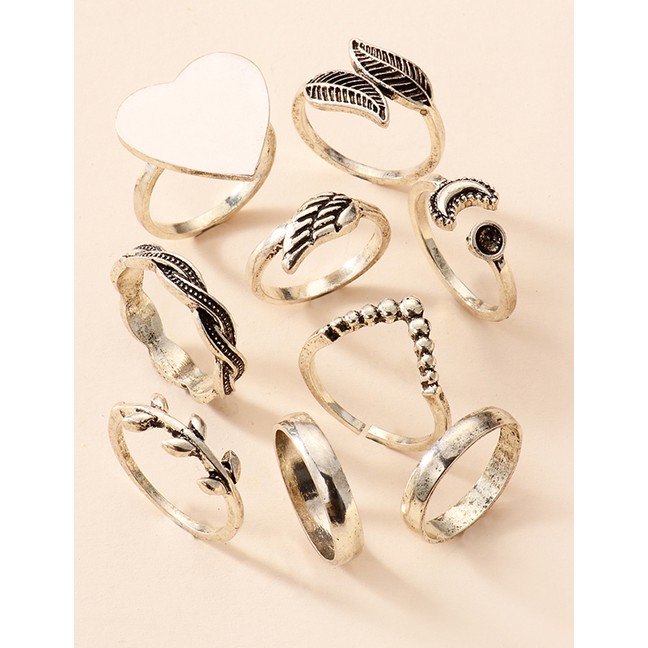 LRC Cincin Set Fashion Silver Color Alloy Ring 9 Set P82852