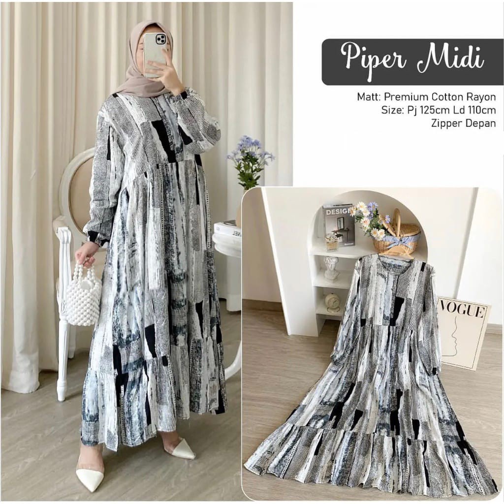 Baju Pipper Muslim Wanita Jubah Casual Polos Pinggang Karet Embos Berkualitas 12.12 Busana Gamis Cew