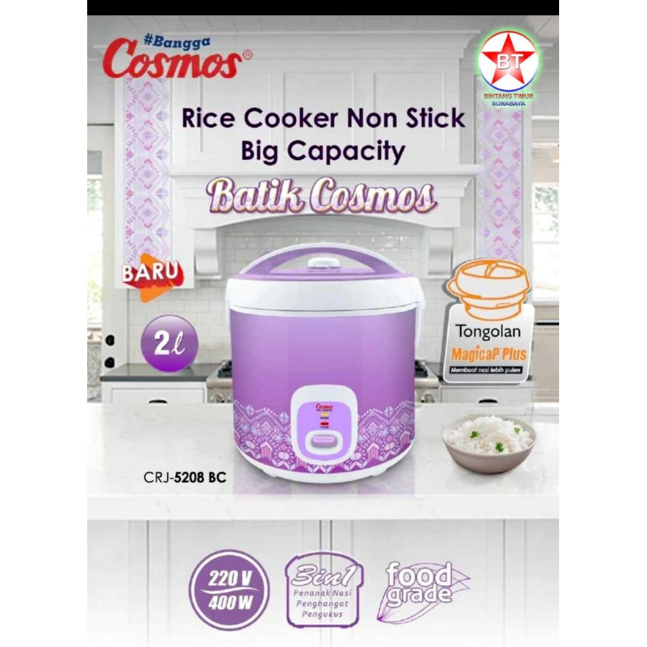 Penanak Nasi | Rice Cooker Non Stick 2 Liter COSMOS CRJ 5208 BC