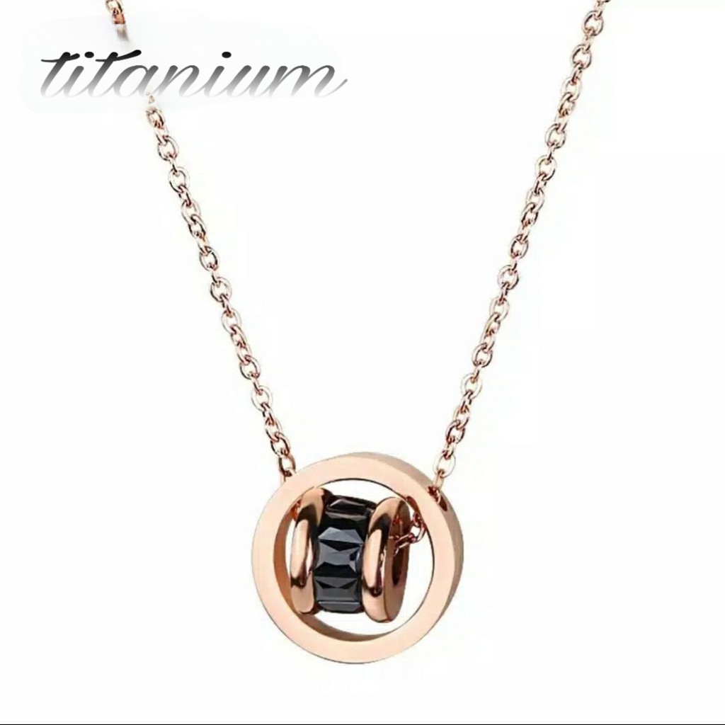 kalung Titanium Fashion Wanita Liontin Ring Glass Jar Lapis Emas