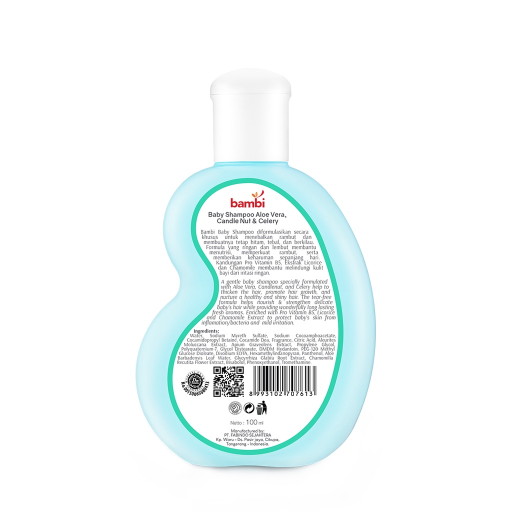 Bambi Baby Shampoo Aloe Vera, Candlenut &amp; Celery - 100ml