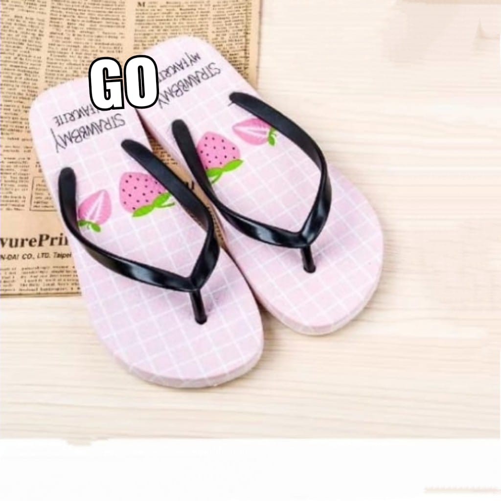 gos Import STRAWBERRY KOTAK Sandal Wanita Murah Japit Casual Teplek Sendal Cewek Jepit