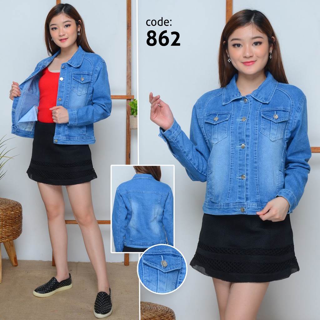 MC girl - Jaket Jeans Wanita / Jaket Jeans Polos Cewek / Jaket Denim Fashion Korea Terbaru