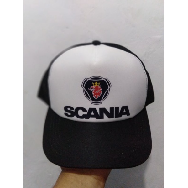 Topi trucker jaring sablon DTF Scania logo