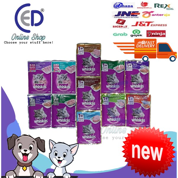 Makanan kucing basah whiskas pouch 85gr all varian (1 dus - 24 pcs)