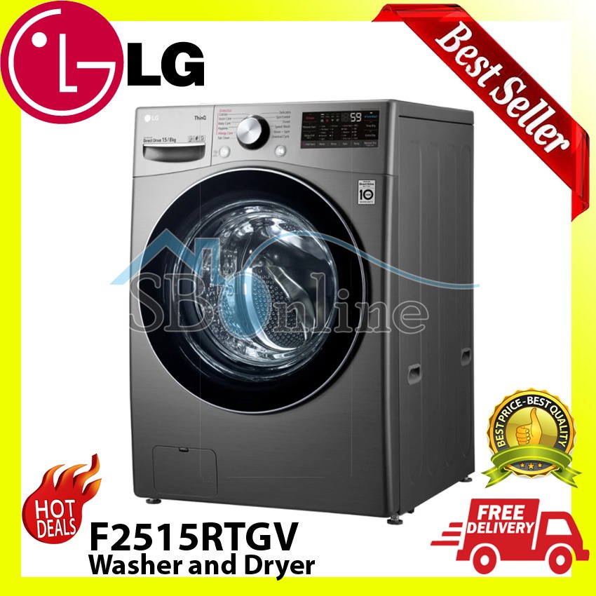 MESIN CUCI WASH AND DRY 100% KERING - LG F2515RTGV | DRYER LG 15 KG