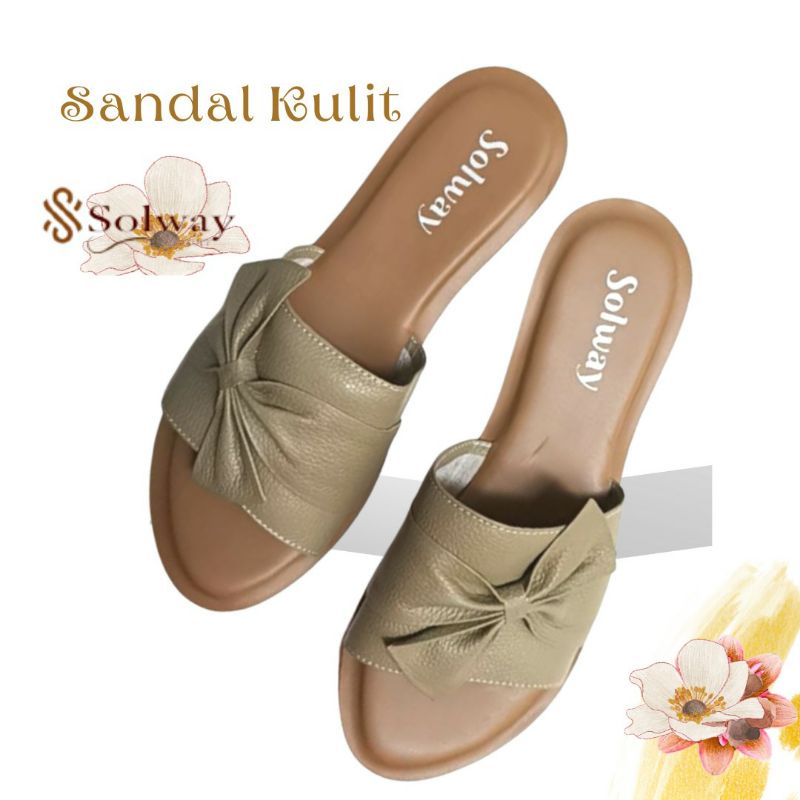 sandal kulit asli cewek sendal flat leather original wanita