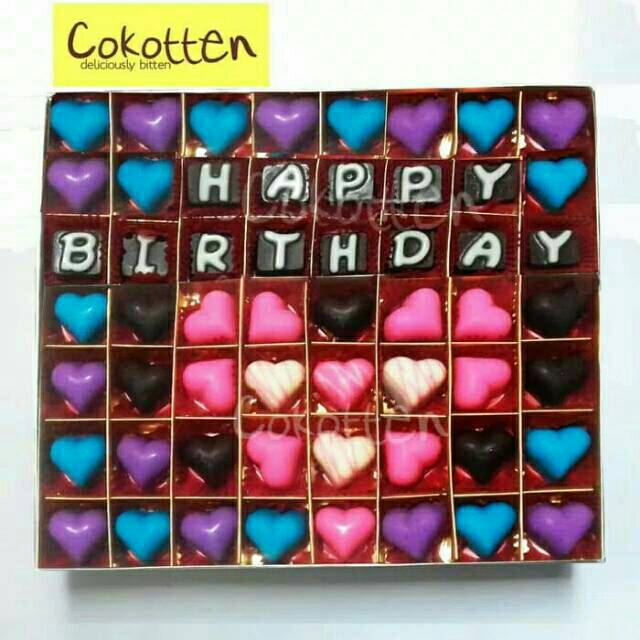 

Cokelat Kata Ukuran Besar isi 56 Ucapan selamat valentine birthday, anniversary dan perayaan lain.