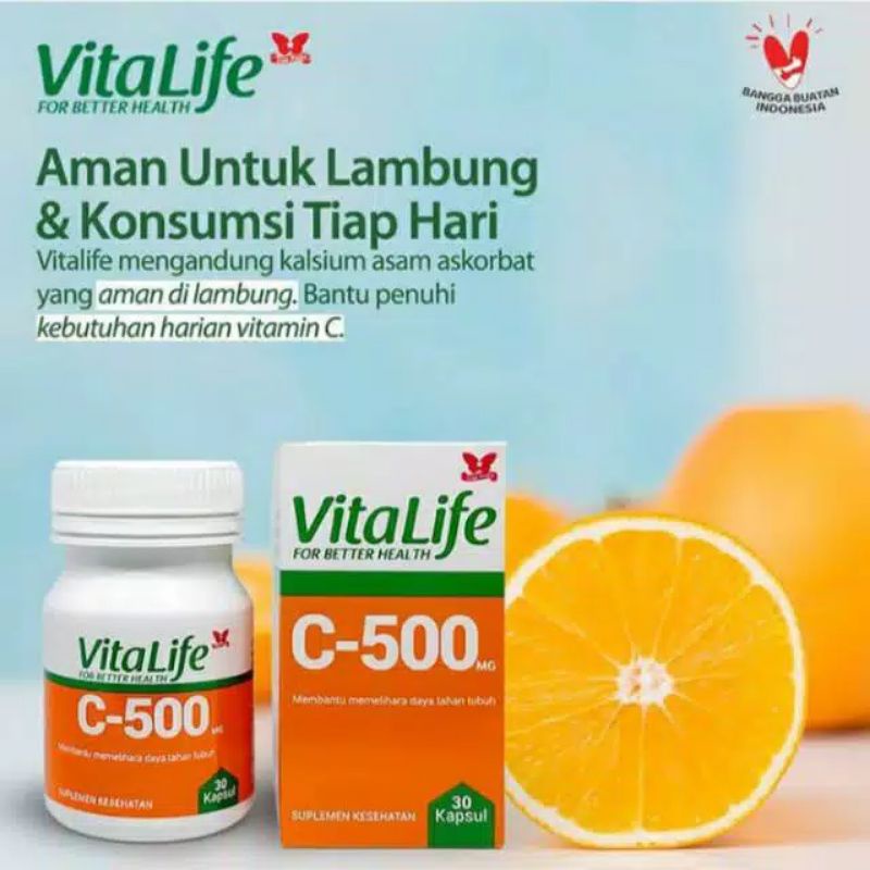 Vitalife C500mg - Vitamin C 500mg aman di lambung isi 30
