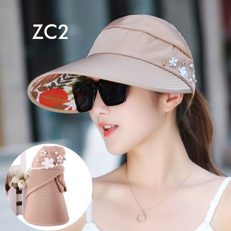 Topi Visor Pantai ZC / Outdoor Pelindung Anti UV Summer Matahari Lipat Lebar Besar Wanita Pria Impor