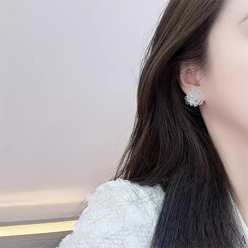 【Bayar di tempat】Korea S925 Perak Strud Anting Untuk Wanita Fashion Putih Bunga Earing Aksesoris Perhiasan