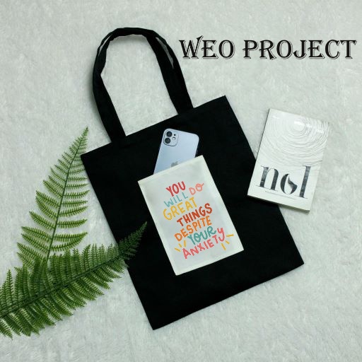 TOTE BAG KANVAS / TOTE BAG HITAM / TOTE BAG RAINBOW WORD