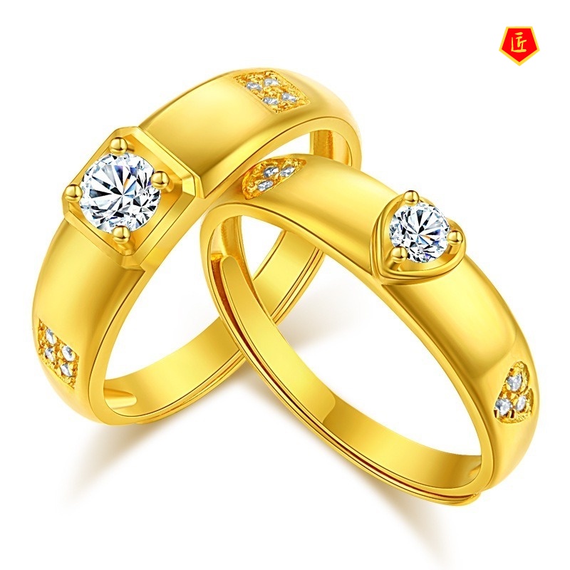 [Ready Stock]Fashion Korean Style Gold Heart-Shaped Diamond Couple Ring