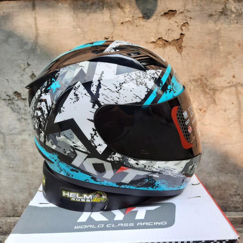 HELM KYT R10 Seri 3 AQUA BLUE - Original Full Face R-10 #3 Visor darksmoke Single Visor