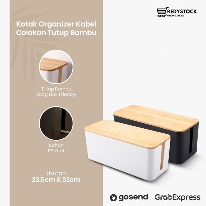 

(BISA COD) KOTAK ORGANIZER KABEL CHARGER CABLE MANAGEMENT BOX TUTUP BAMBU BIG SALE Kode 782