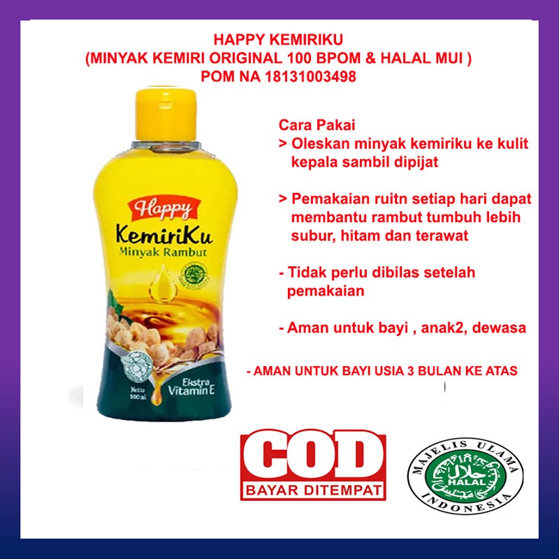 Minyak - Happy Kemiriku Minyak Kemiri Penyubur Rambut Bayi Anak dewasa Original