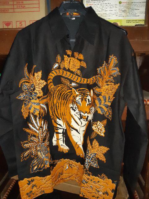 Kemeja Batik Pria Harimau Sumatera Batik Original Rajasakti Katun Cabut Sragenan