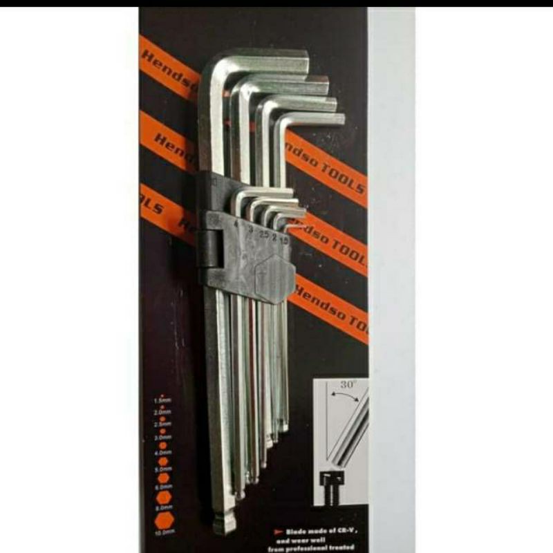 HEX KEY HENSO KUNCI L BALLPOINT ISI 9 pc perkakas 9in1