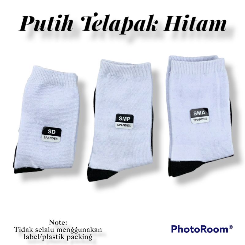 Kaos Kaki Sekolah Panjang Putih Telapak Hitam SD SMP SMA Bahan Cotton Lembut