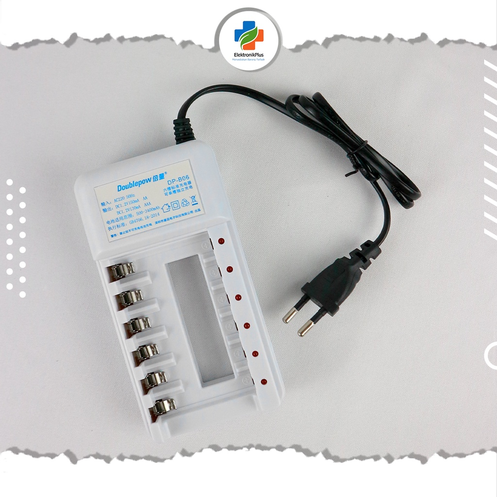 Alat Charger Baterai Doublepow 6 slot Untuk Type AA / AAA Bonus 6 PCS Battery Ori EP08