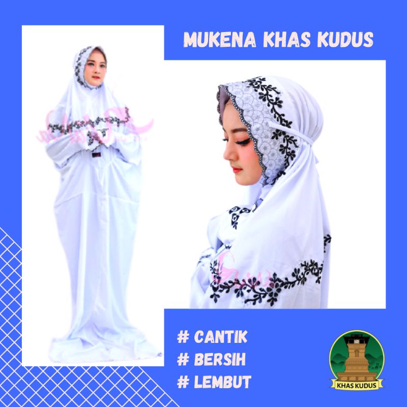 MUKENA RUKUH TERUSAN LAJURAN KATUN DEWASA REMAJA PUTIH BORDIR BUNGA MELINGKAR SANTRI PONPES