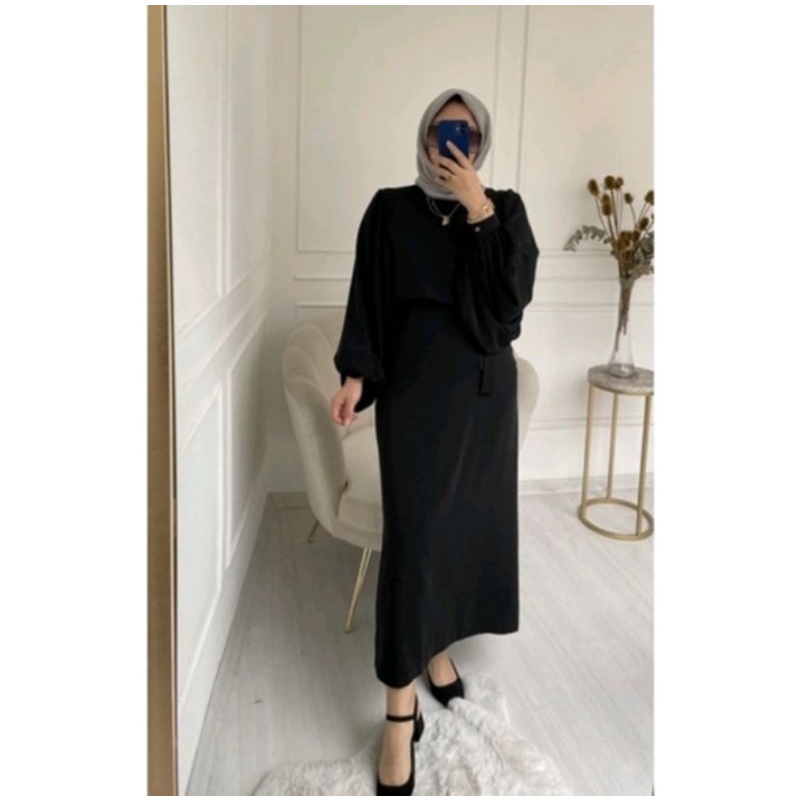 Irlana Dress/ Baju Wanita Muslim Lengan Balon/ Bahan Ity Crepe Premium Super Adeum &amp; Lembut/ Gamis Simple Terbaru/ Motif Polos Kekinian