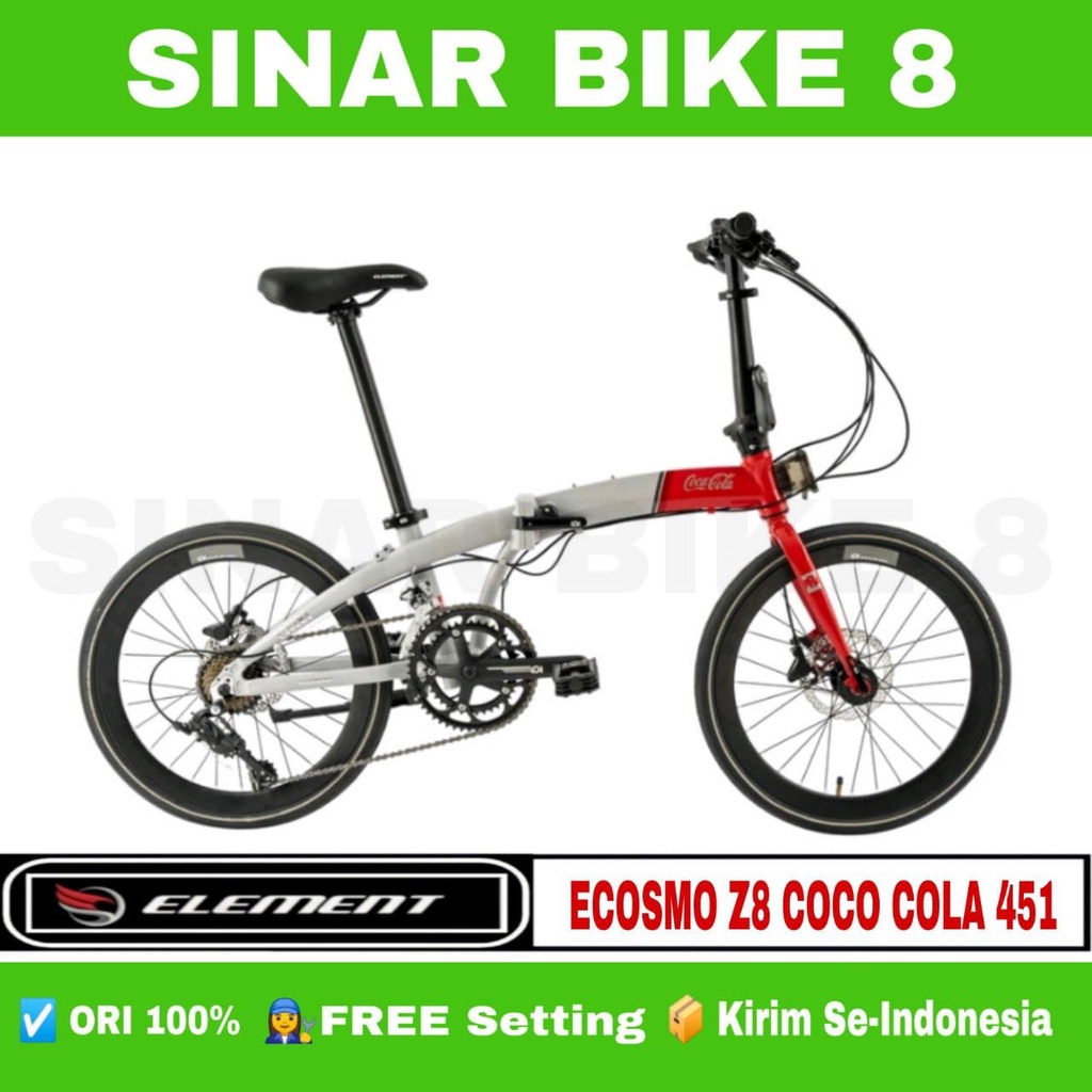 Sepeda Lipat Ukuran 20 Inch ELEMENT ECOSMO Z8 (451) Edisi Coco Cola 8 Speed Hidrolik