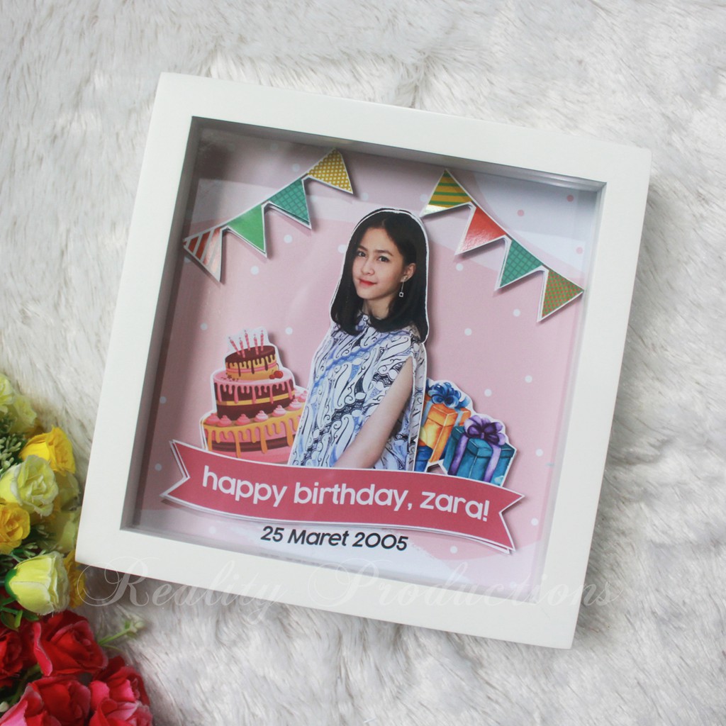 Pop Up 3D Desain Birthday Pine Wood Frame untuk Kado Ulang Tahun