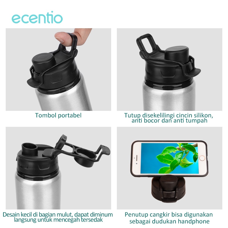 ecentio botol minum Olahraga Aluminium Tumbler Sports bottle minum Anti Bocor LeakProof Cap Gym Canteen Water Bottle