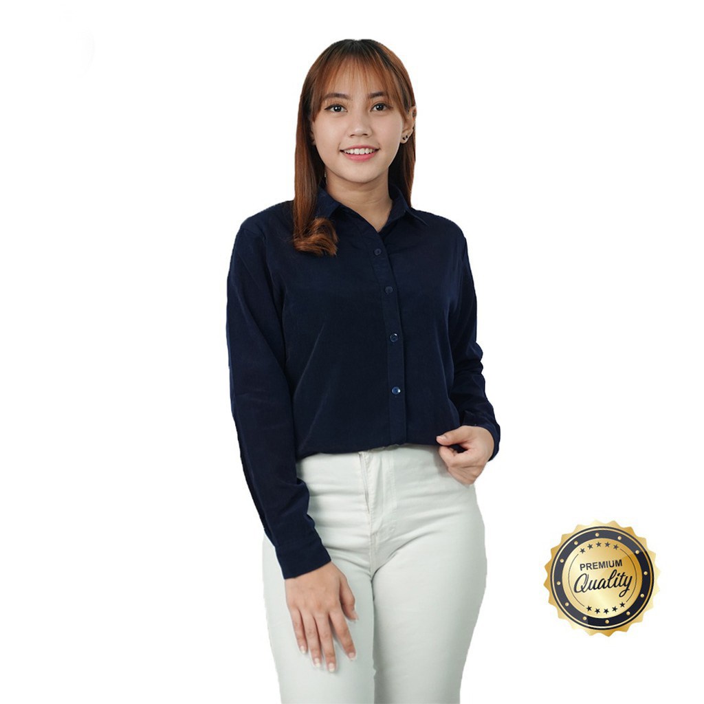 Tq88indonesia Fashion Baju Kemeja Wanita Lengan Panjang Terbaru / KEM OFFICE / Busana Casual Cewek Terbaru / Hem Polos / Ootd / Outfit Kasual Kekinian