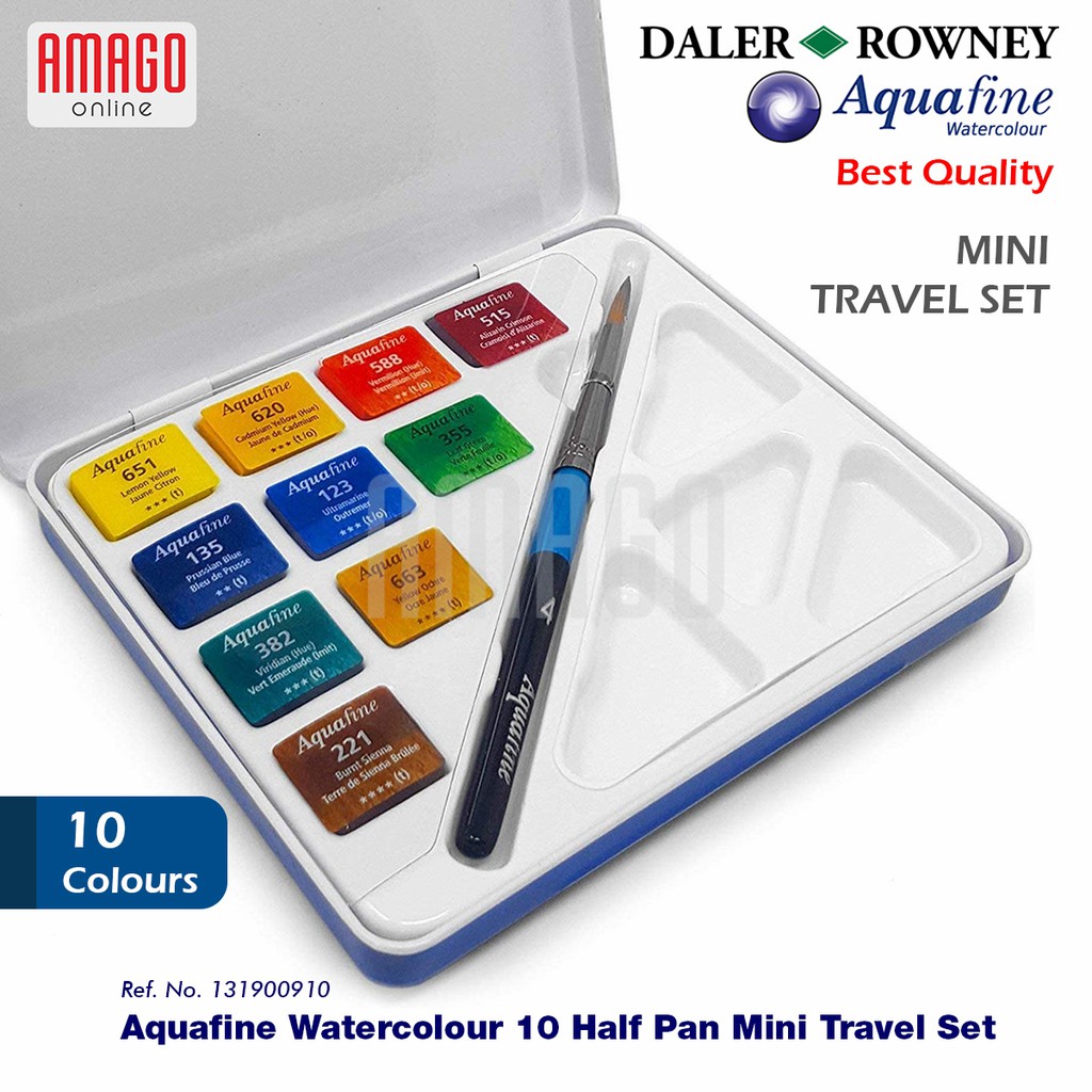 DALER-ROWNEY - AQUAFINE MINI TRAVEL SET 10 HALF PAN WATERCOLOUR - 131900910 - CAT AIR