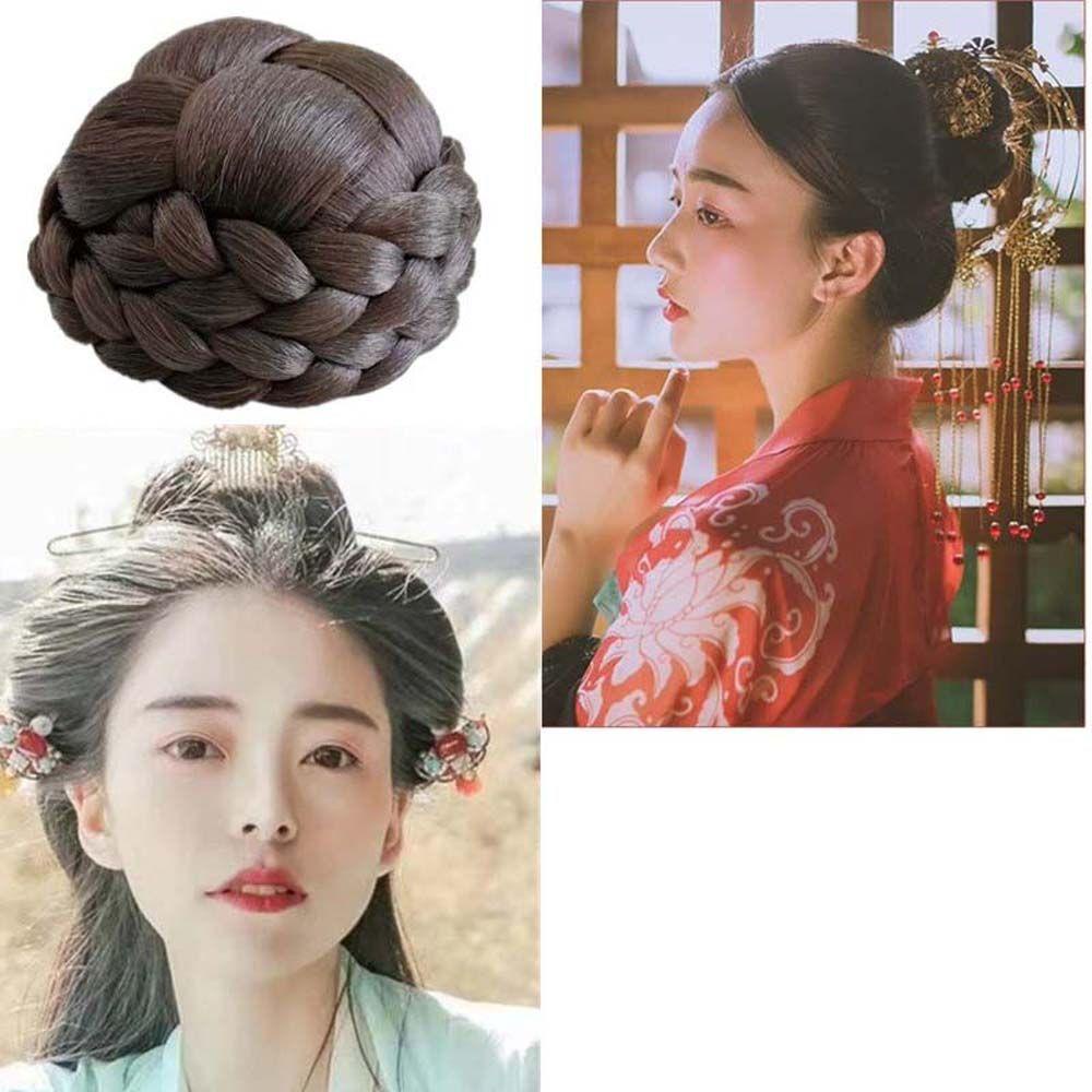 Nickolas1 Braided Hair Bun Wedding Party Rambut Palsu Scrunchies Chignon Wig Rambut Potongan Bungkus