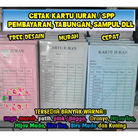 

Cetak Kartu Iuran, SPP, Kartu Hadir, Pembayaran, Tabungan, Sampul, dll CUSTOM