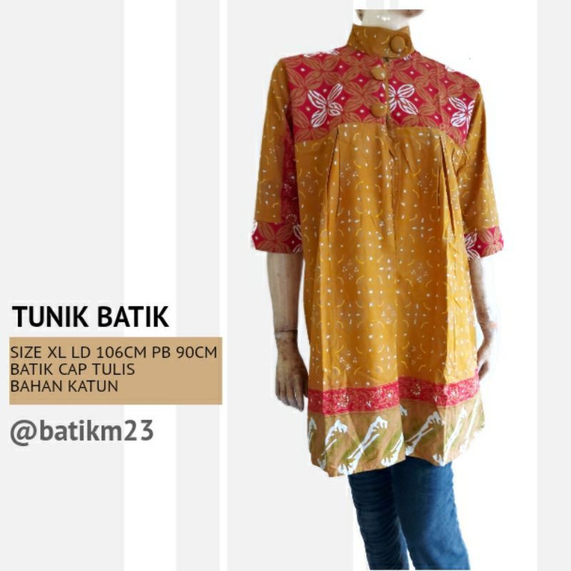 Atasan tunik batik kawung kuning kunyit