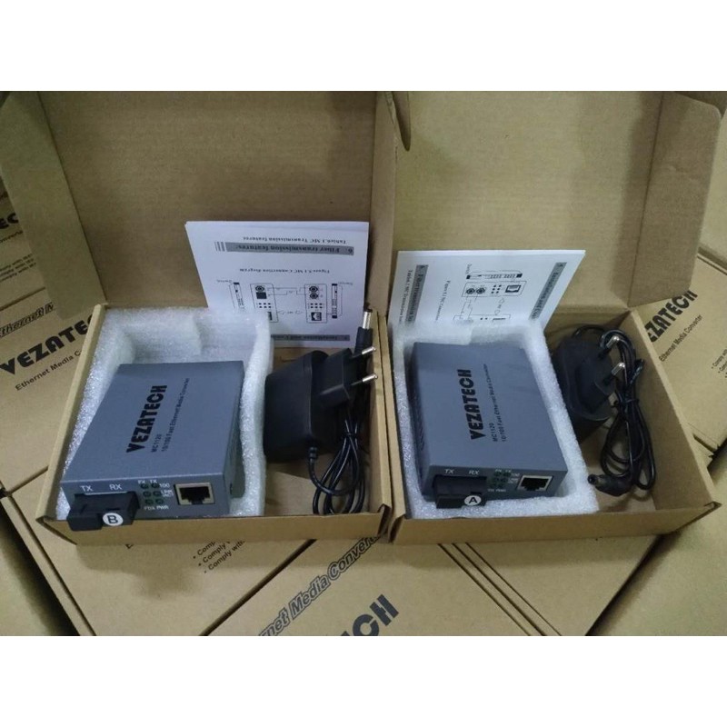 Media converter vezatech 10/100mbps side A dan B Lan to fiber optic