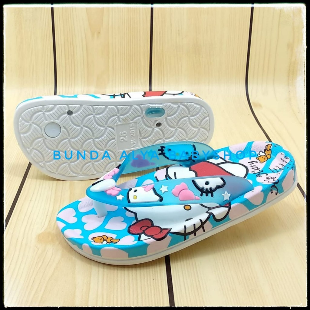 Sendal Anak Perempuan Jepit IMPORT Usia 2 3 4 5 6 7 Tahun BIRU Motif Kitty - Sandal Jepit Anak Cewek Elastis Alas Karet Anti Licin - Sendal Harian Anak Perempuan