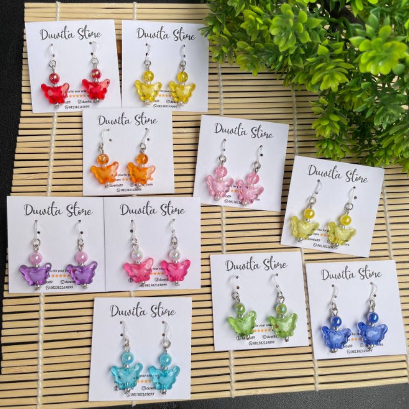 HANDMADE ANTING ANAK/DEWASA KAITAN PLASTIK MOTIF KUPU2 BENING