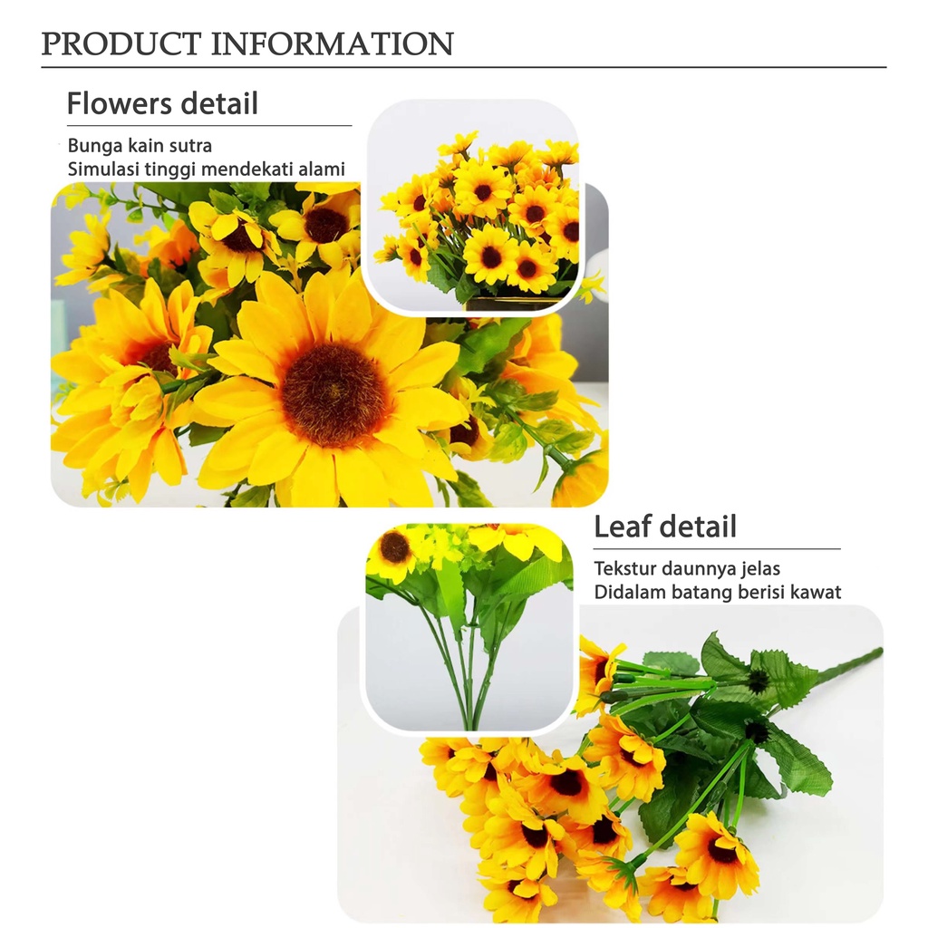 Aksesoris buatan meja pernikahan  Artificial Flower Sun Flower bunga palsu plastik matahari yellow tangkai hiasan