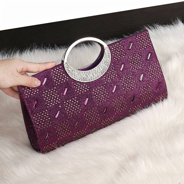 SALE Tas Pesta swarovsky Kualitas Semipremium Warna Ungu Manik Diamond Grosir Tas Batam Impor Murah