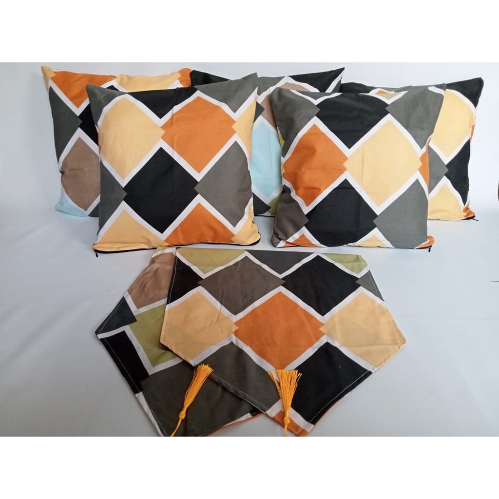 Paket Sarung Bantal Sofa dan Taplak Meja Tamu - Motif Lengkap