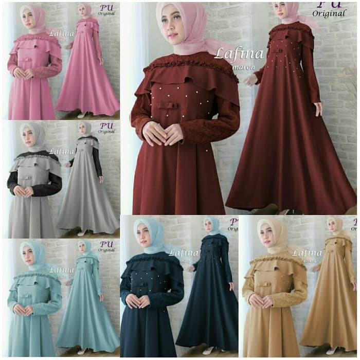 NISSA SABYAN  Gamis Kebaya Pesta Lafina Ori, Baju Pesta Gamis Brukat Murah Ori - Biru Muda